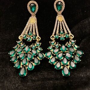Elegant Gold and Green Chandelier Earrings